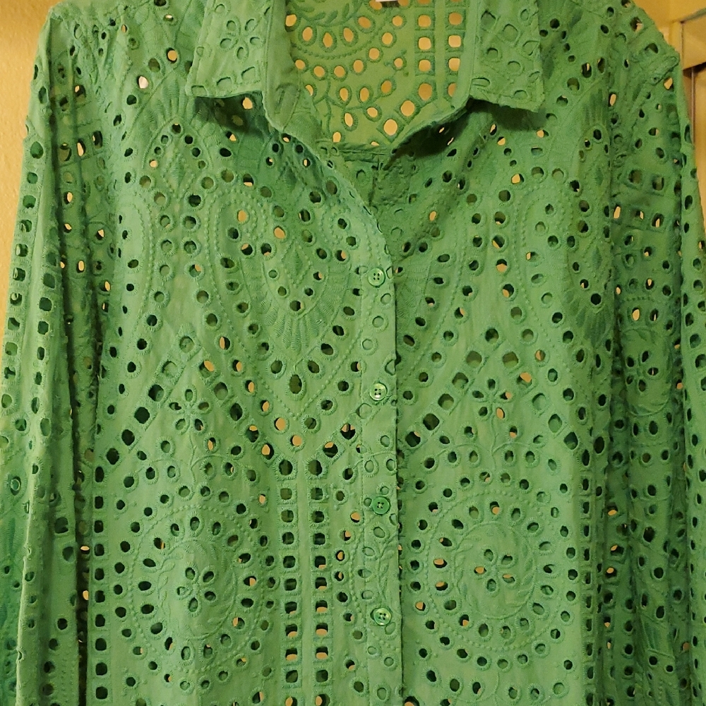 Chico's Vibrant Green Lace Blouse Xlrg/ 3